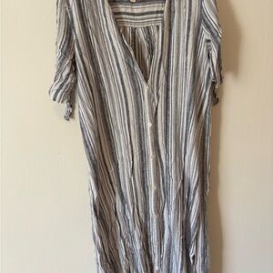 GAP Striped linen Button-Down maxi Dress